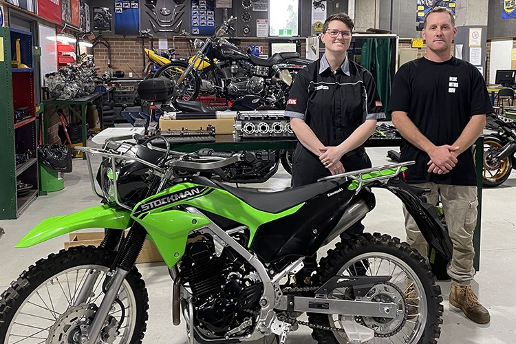 TAFE NSW Mount Druitt students, Matthew Pace and Laura Callaghan, are keen to get to work on the bike.